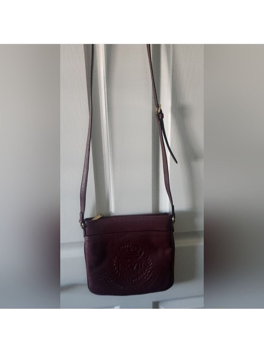 NWOT VintageRalph Lauren Leather Embossed LXVII Crown Bag Purse Oxblood Burgundy